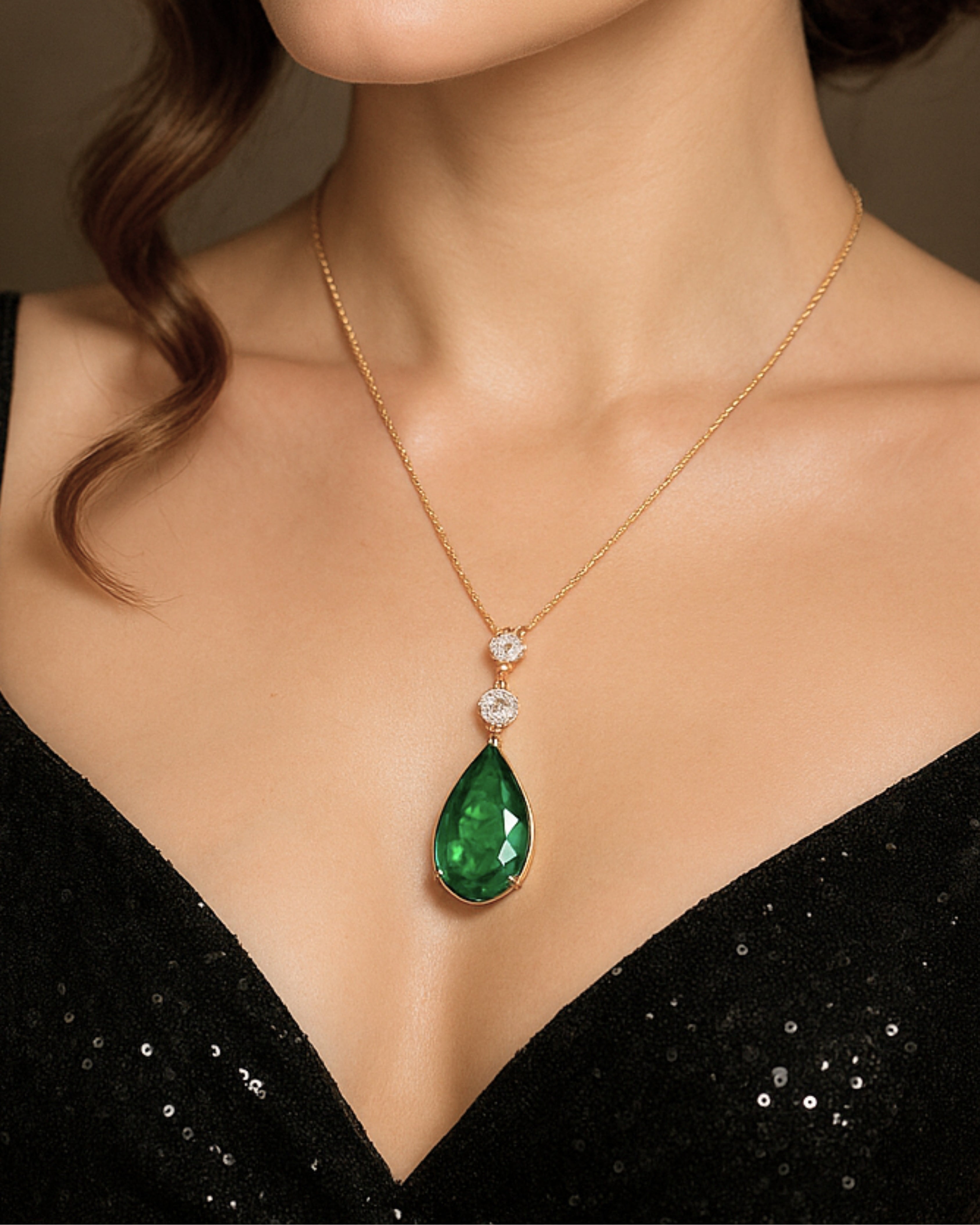 Green Crystal - Gold Plated Necklace