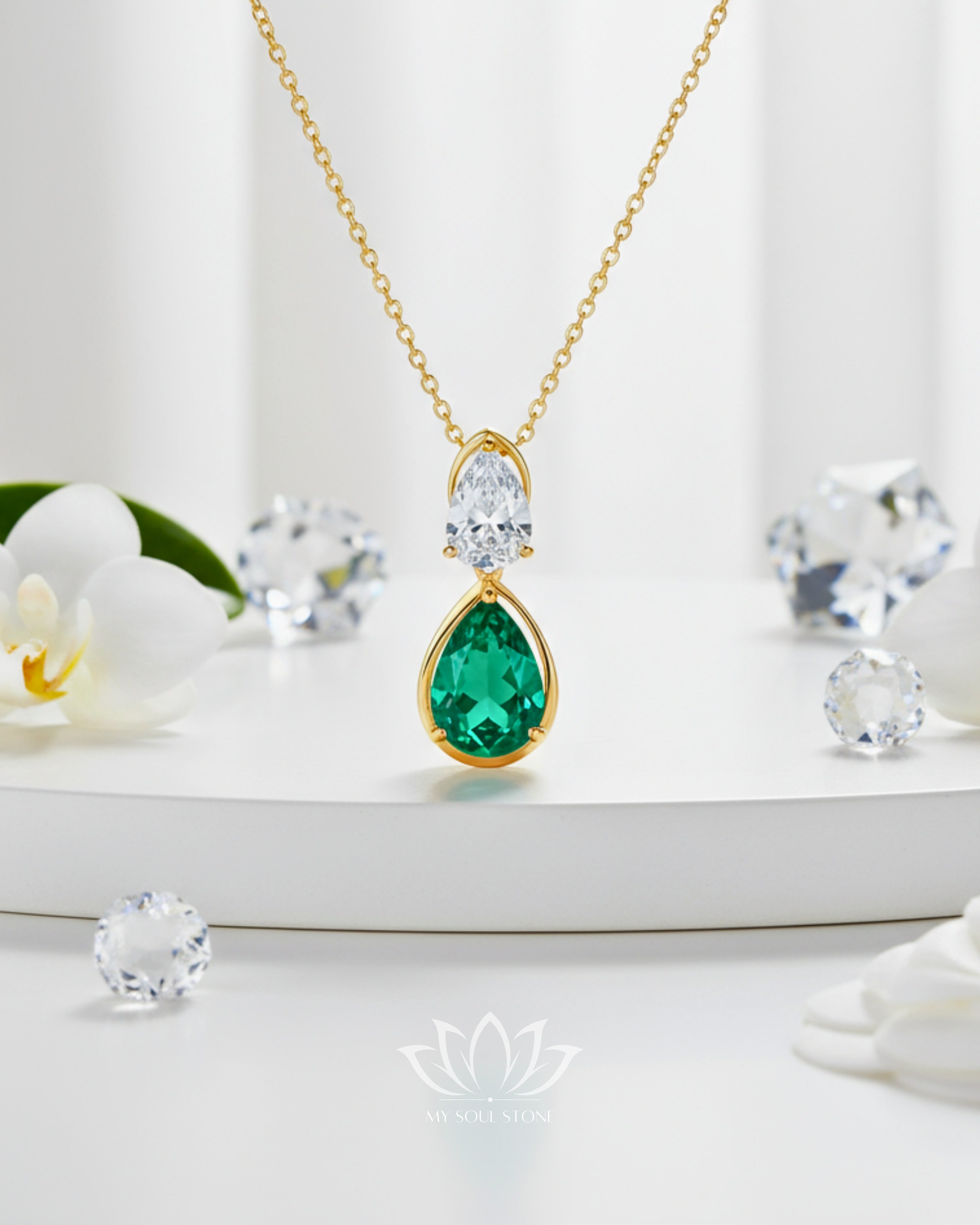 Green Crystal - Gold Plated Necklace
