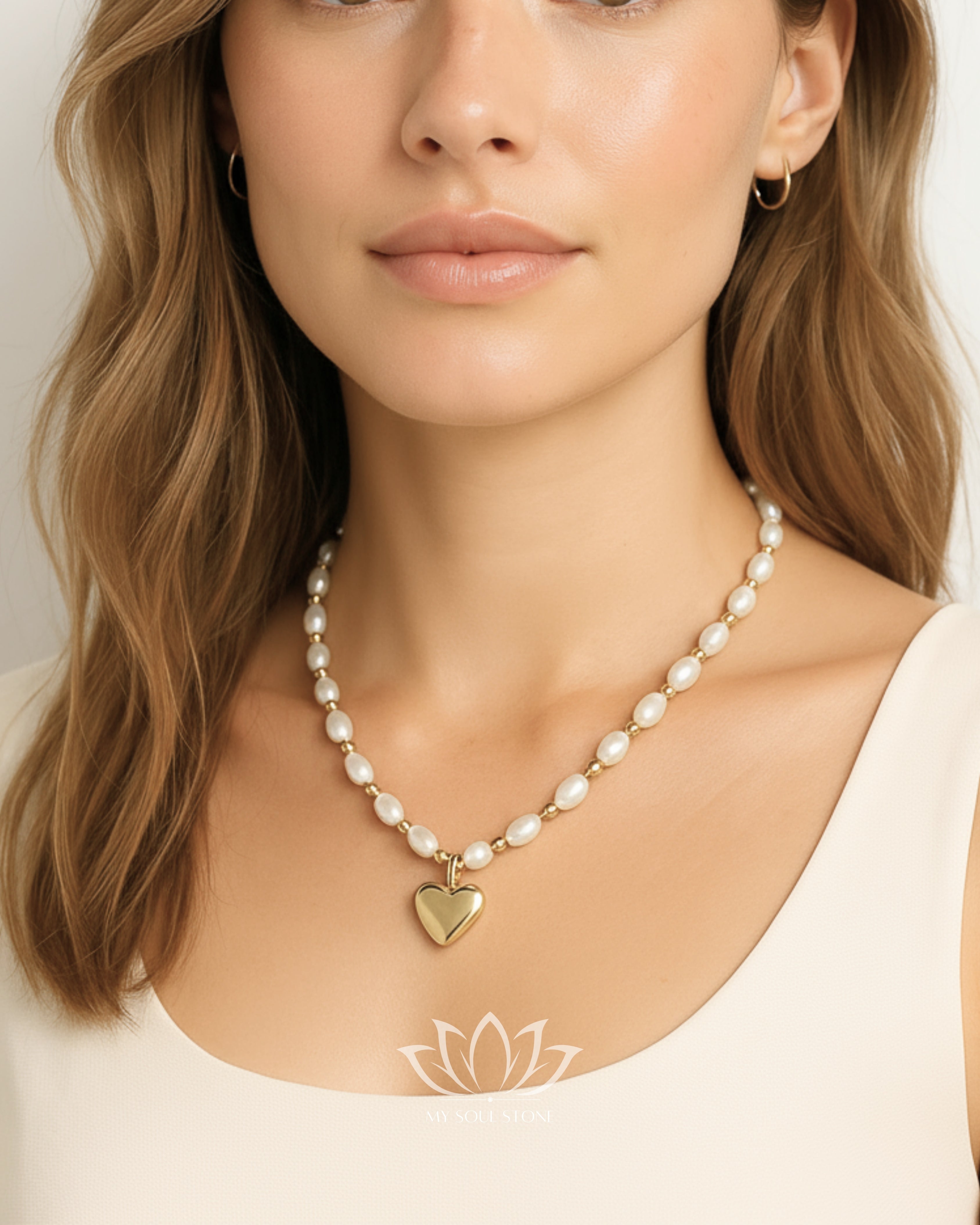 Golden Heart Natural Pearl Necklace