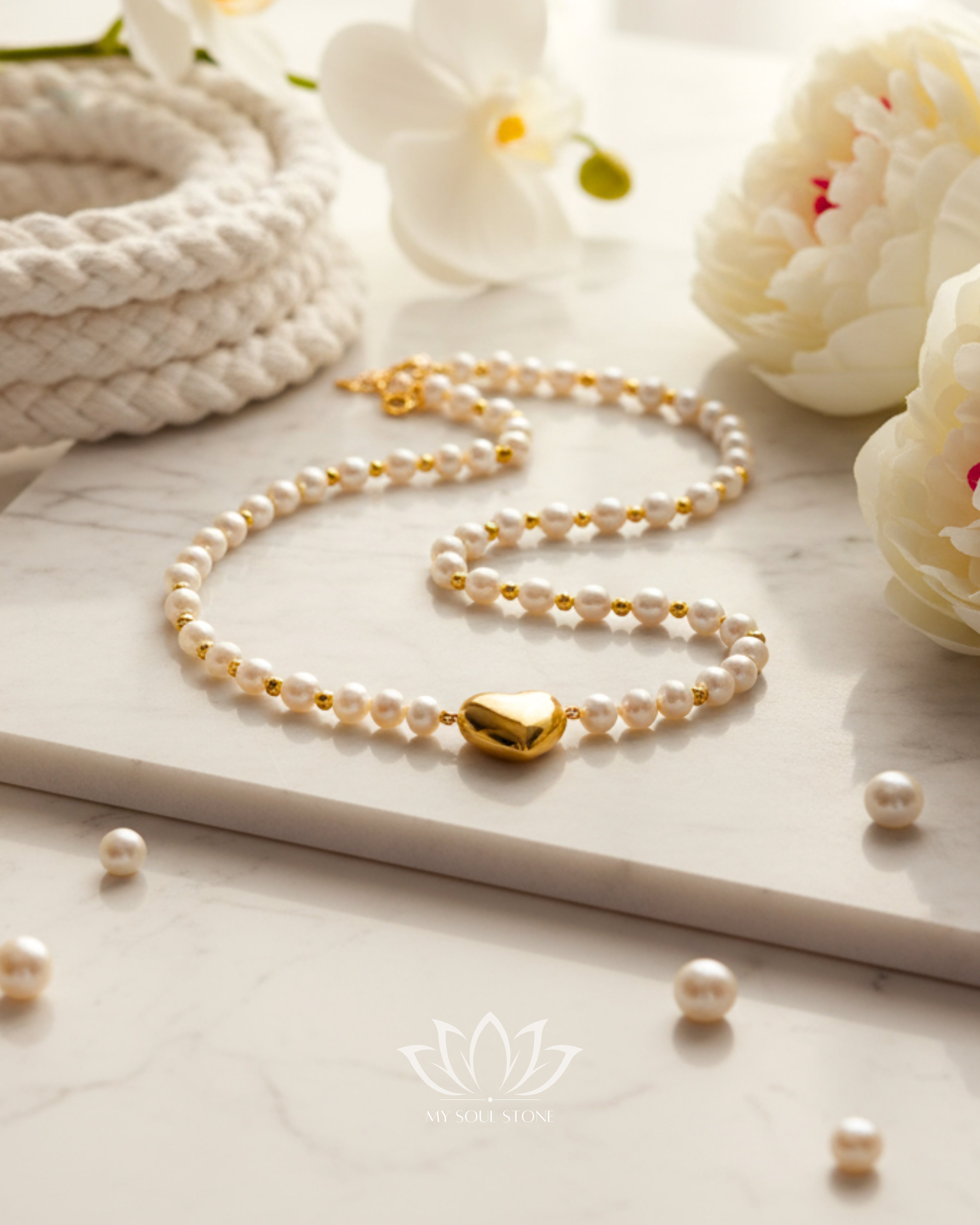 Golden Heart Natural Pearl Necklace