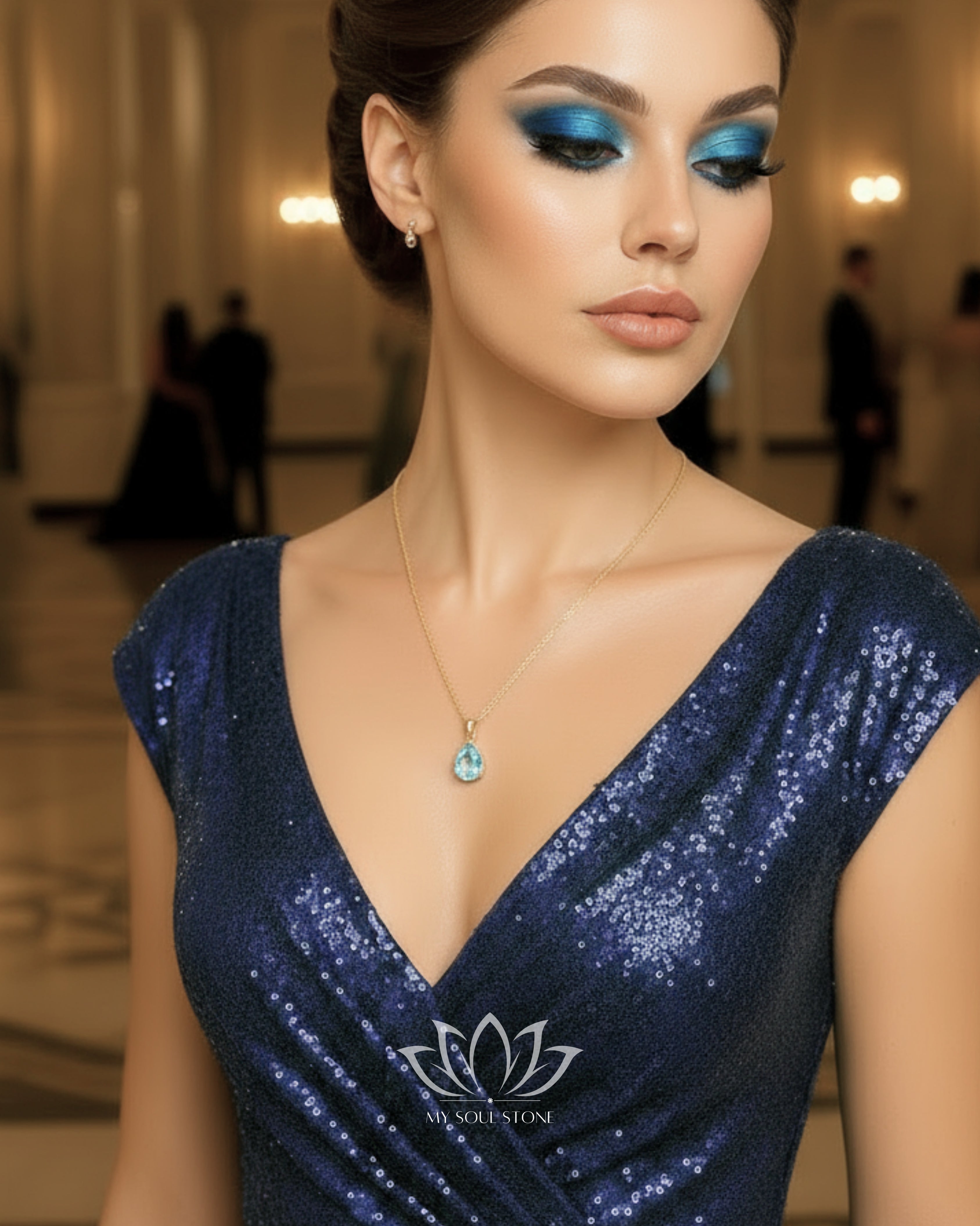 Marine Blue Crystal - Gold Plated