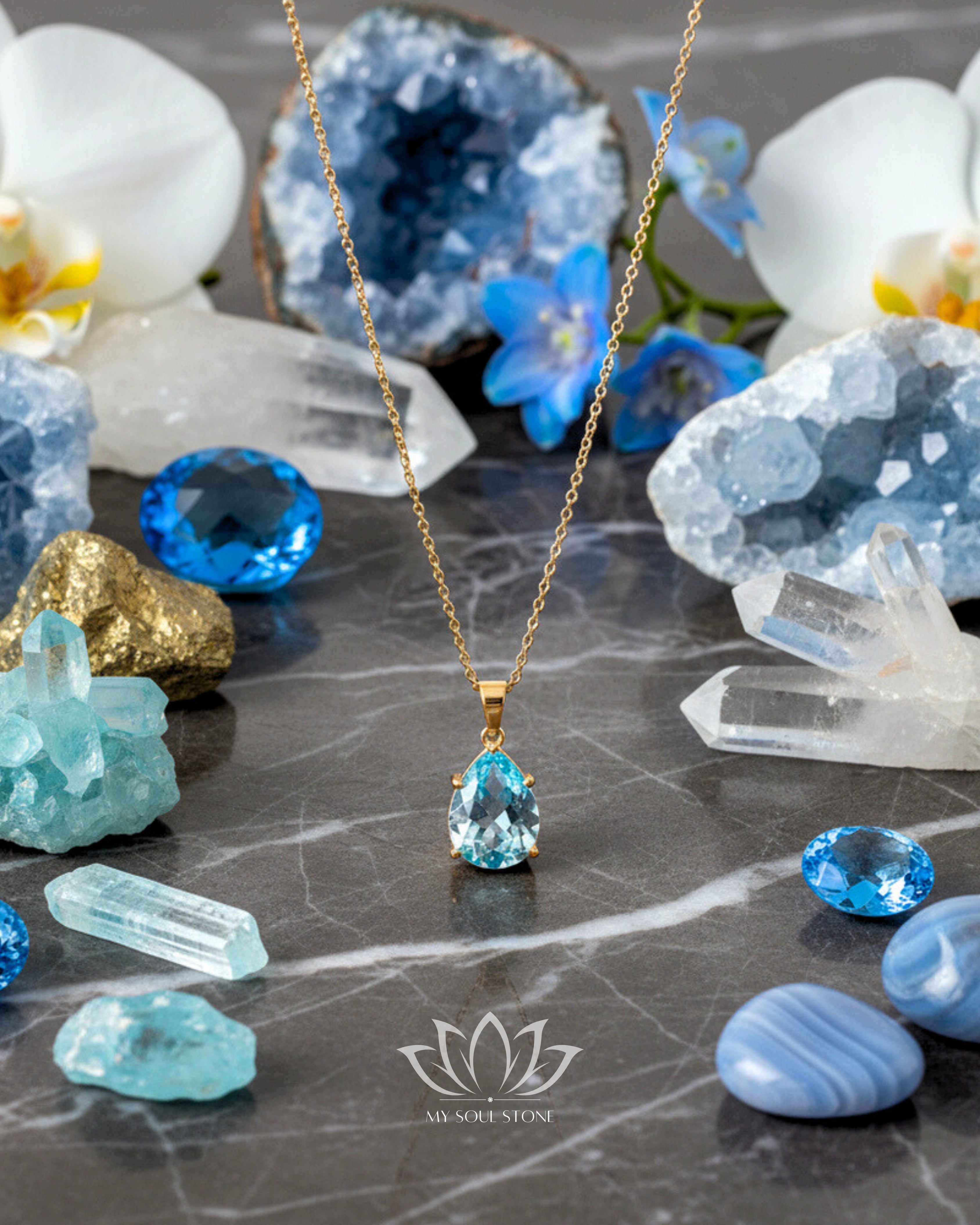Marine Blue Crystal - Gold Plated